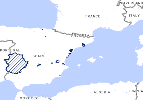GDACS map of Spain with reported and modelled flood areas marked for event FL 1104199
