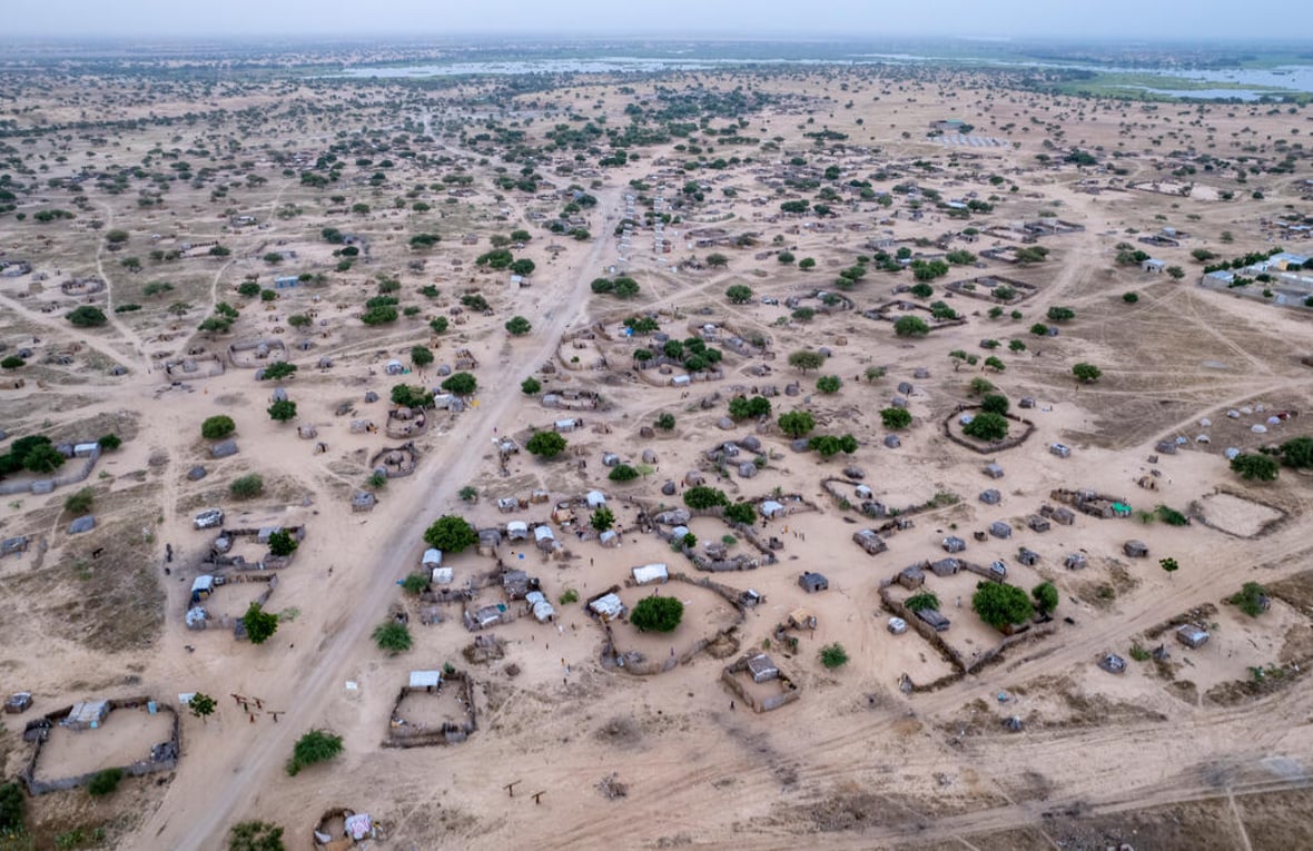 Aerial view of the Kafia displacement site in Baga Sola, Chad's Lac Province